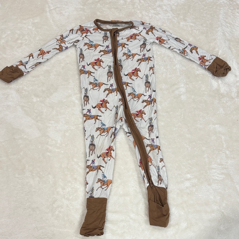 Derby Horse Patterned Footie Pajamas